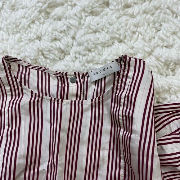 Sandro Iman Pleated Back-snap Blouse In Burgundy - Picture 4 of 9